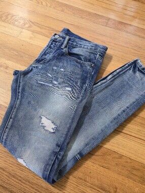 MNML Light Blue Distressed Washed Denim Zipper Jeans Size 32